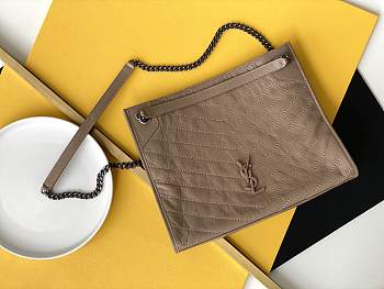 YSL Niki Shopping Bag Wrinkled Oil Wax Cowhide Deep Beige – 33x27x11.5cm