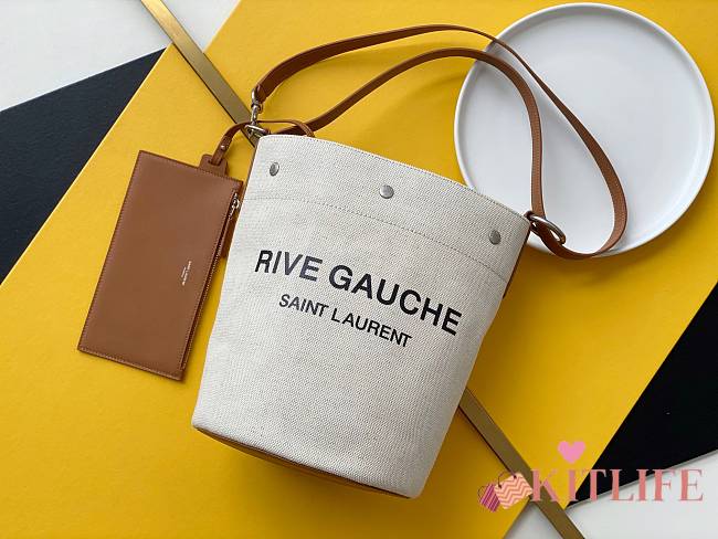 YSL Brown Linen Bucket Shopping Bag – 669299 - 20cmx30cmx28.5 cm - 1