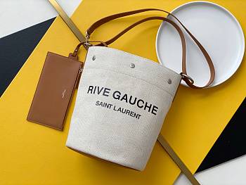 YSL Brown Linen Bucket Shopping Bag – 669299 - 20cmx30cmx28.5 cm