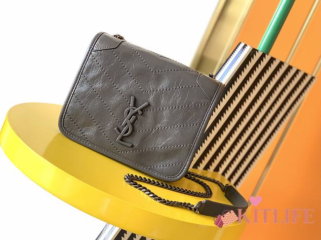 YSL Niki Wallet Chain Bag Wrinkle Leather Elephant Grey– 583103 – 19x15x6 cm - 1