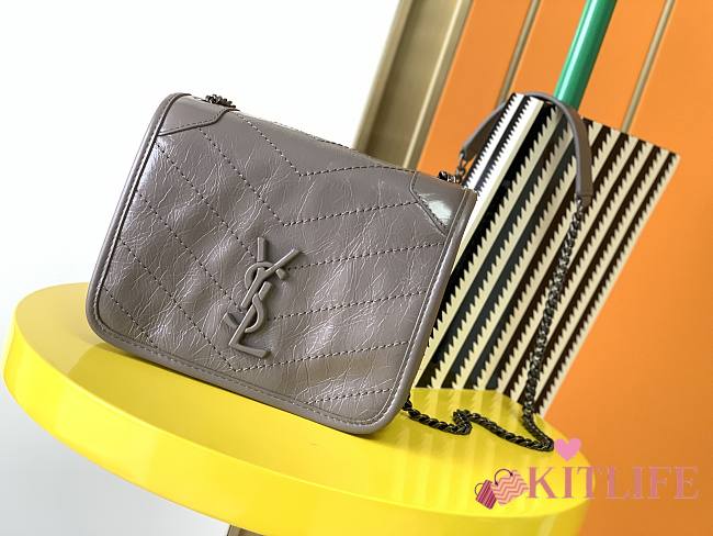 YSL Niki Wallet Chain Bag Wrinkle Leather Dove Grey– 583103 – 19x15x6 cm - 1