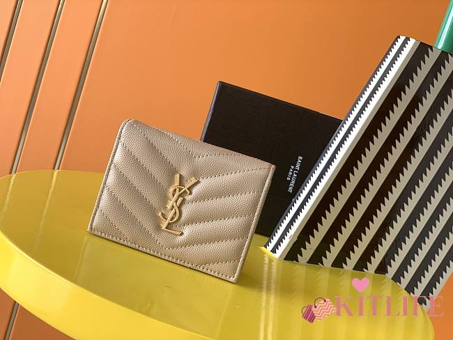 YSL Black Caviar Wallet With Silver Hardware Beige – 530841 – 11*8.5*3 cm - 1