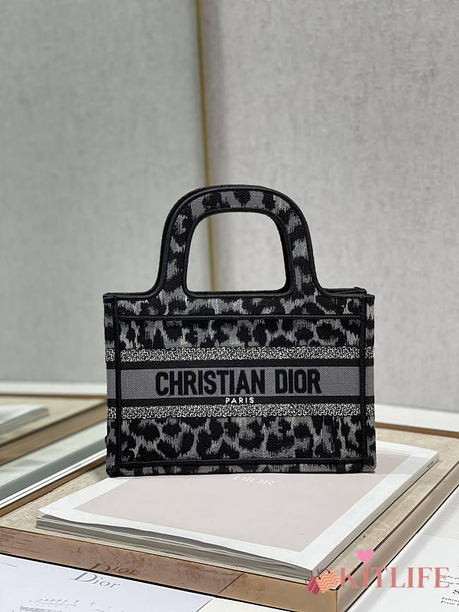 Dior Mini Book Tote Gray Leopard Print - 1288 - 24x17x7 cm - 1