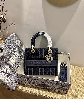 Dior Lady D-Lite five-pattern embroidery Blue - 24 x 20 x 11 cm