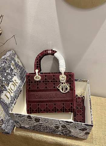 Dior Lady D-Lite five-pattern embroidery Red - 24 x 20 x 11 cm