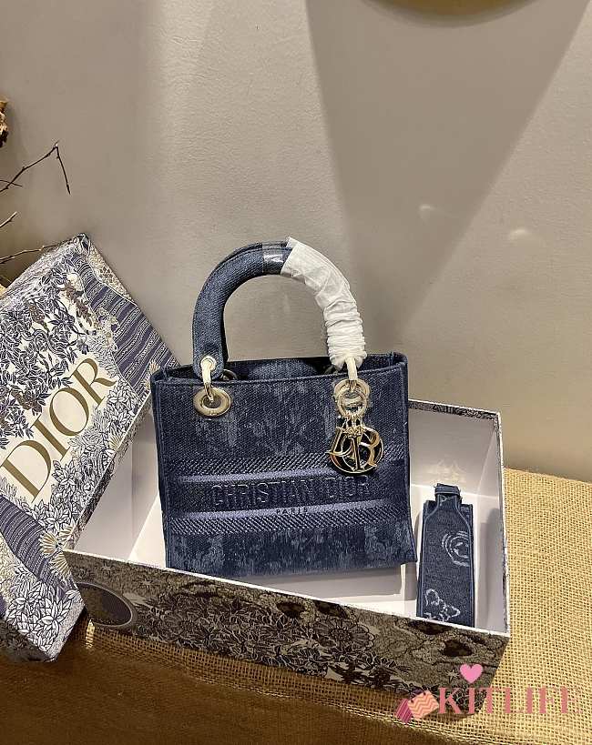 Dior Lady D-Lite Blue Embroidery - M0565O - 24 x 20 x 11 cm - 1