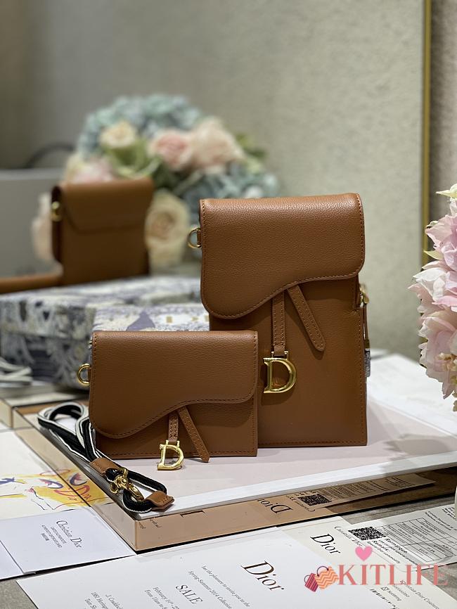 Dior Saddle Multifunctional Phone Bag/Coin Purse Brown  - 5038# - 18.5x12x7.5cm/ 12x7.5cm - 1