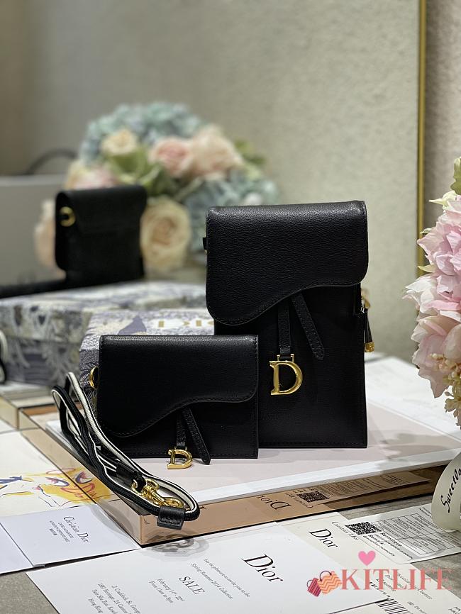 Dior Saddle Multifunctional Phone Bag/Coin Purse Black  - 5038# - 18.5x12x7.5cm/ 12x7.5cm - 1
