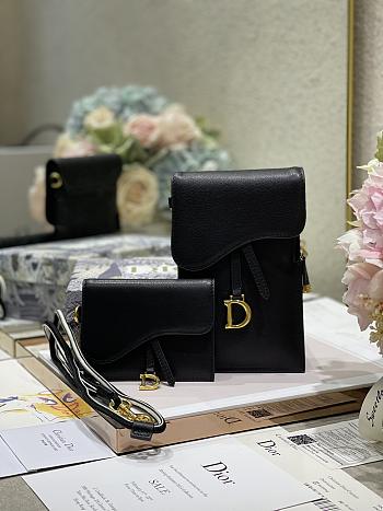 Dior Saddle Multifunctional Phone Bag/Coin Purse Black  - 5038# - 18.5x12x7.5cm/ 12x7.5cm