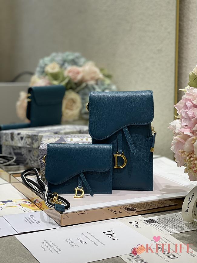 Dior Saddle Multifunctional Phone Bag/Coin Purse Prussian Blue  - 5038# - 18.5x12x7.5cm/ 12x7.5cm - 1