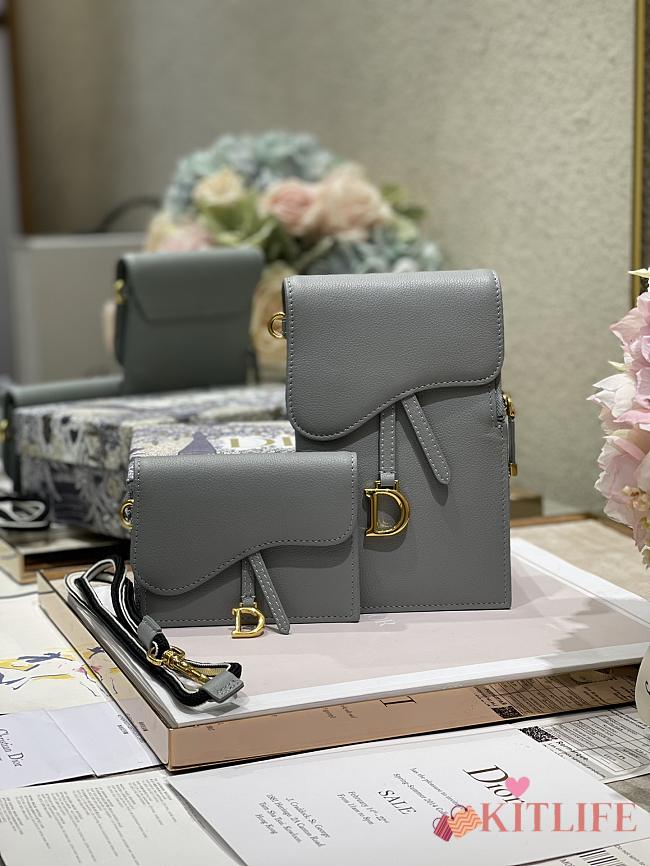 Dior Saddle Multifunctional Phone Bag/Coin Purse Grey - 5038# - 18.5x12x7.5cm/ 12x7.5cm - 1
