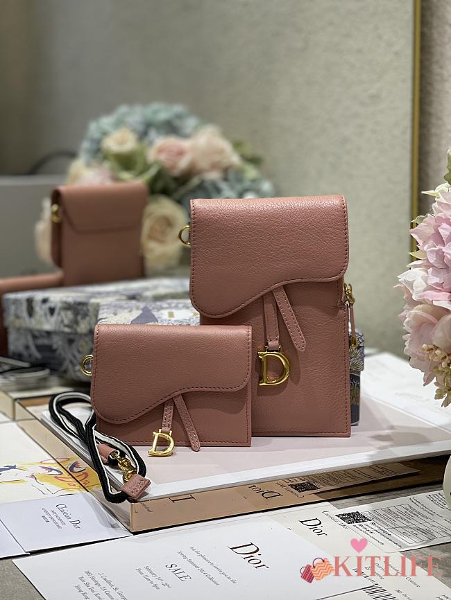 Dior Saddle Multifunctional Phone Bag/Coin Purse Pink - 5038# - 18.5x12x7.5cm/ 12x7.5cm - 1