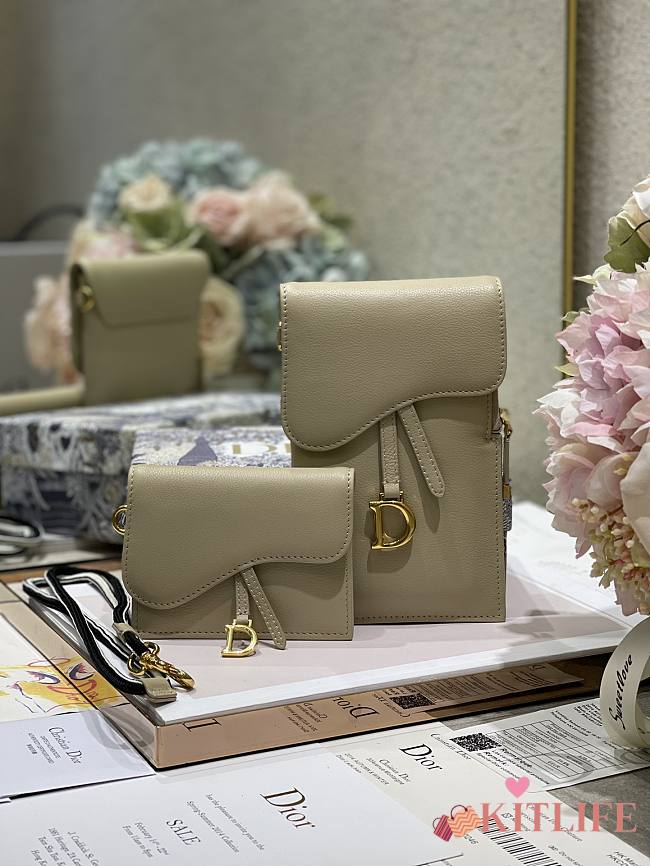 Dior Saddle Multifunctional Phone Bag/Coin Purse Beige - 5038# - 18.5x12x7.5cm/ 12x7.5cm - 1