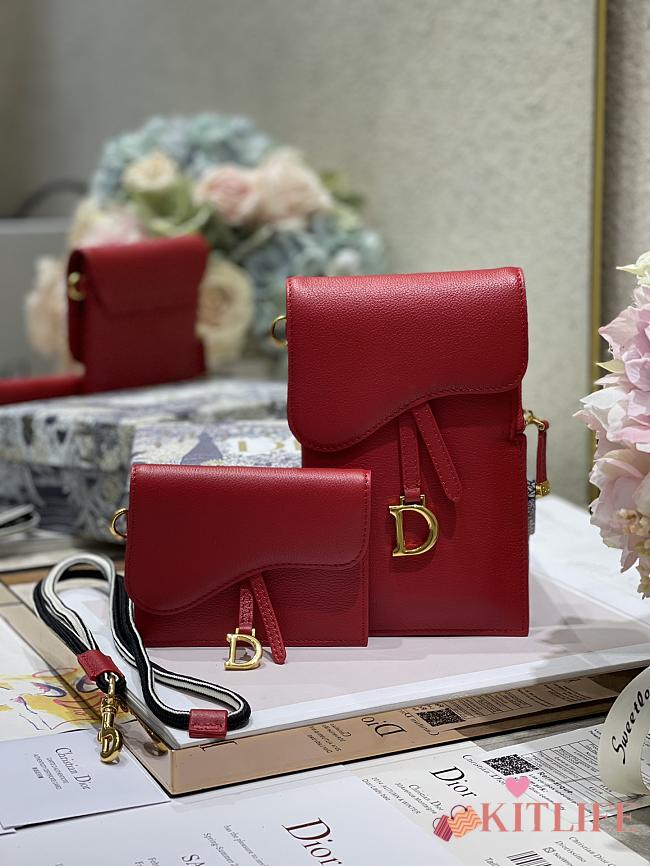 Dior Saddle Multifunctional Phone Bag/Coin Purse Red - 5038# - 18.5x12x7.5cm/ 12x7.5cm - 1