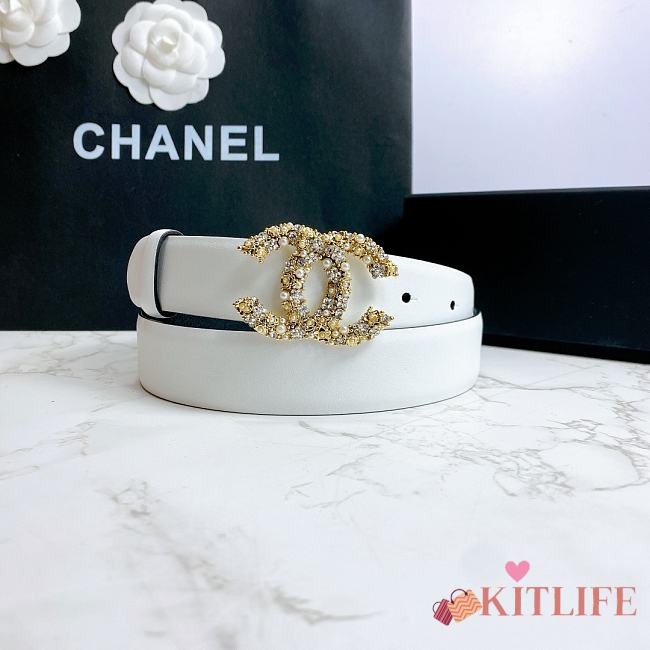 Chanel Belt Hardware Adopts Logo Classic Letter Buckle Cowhide White – 3cm - 1