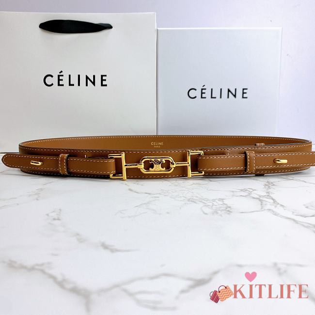 Celine Belt Horsebit Buckle Cow Leather Belt Calf Leather Brown – 30mm - 1