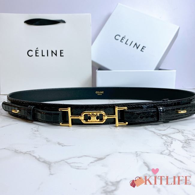 Celine Belt Horsebit Buckle Cow Leather Belt Python Leather Black – 30mm - 1