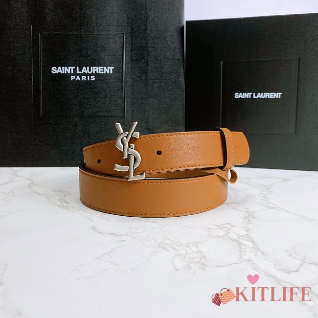 YSL Calfskin Soft Waist Buckle Classic Brown – 30mm - 1