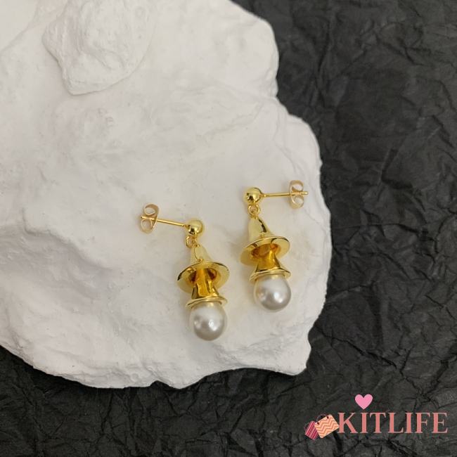 Bottega Veneta Stud Earrings With Pearl Gold  - 1