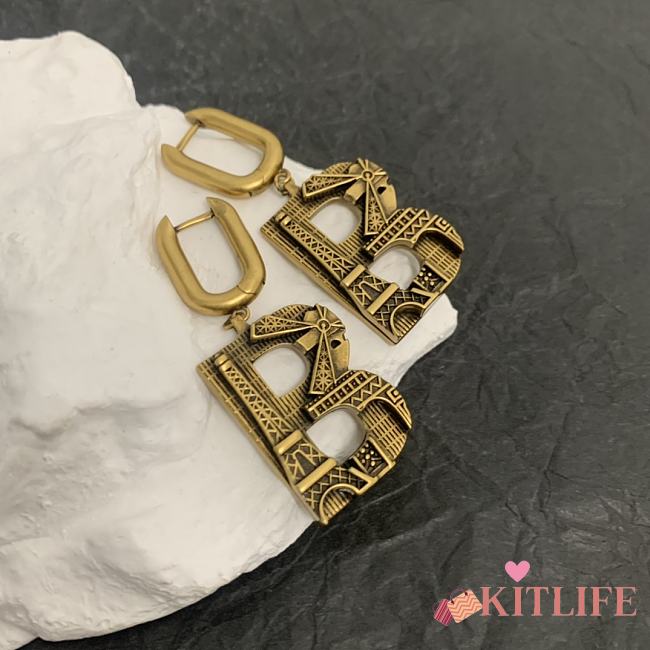 Balenciaga B Chain Gold Earrings - 1