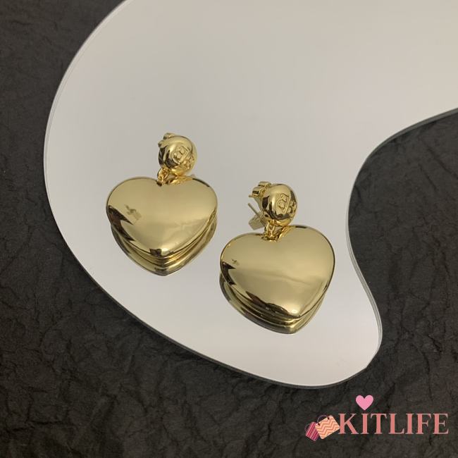 Balenciaga BB Engraved Gold Heart Earrings - 1