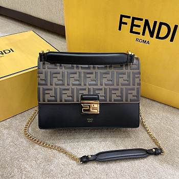 Fendi Kan I Small Chain Bag In ALL Black Cowhide With Grind Card Color FF Embossed - 5326B89 – 19x13x9cm