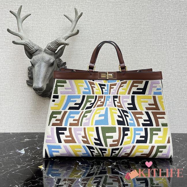 Fendi Peekaboo FF Eembroidered Fisheye Canvas With Internal Pockets dark brown  - #9901 -  41×11×27cm - 1