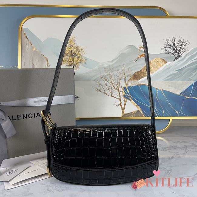 Balenciaga Ghost Sling Bag In Black Shiny Crocodile Embossed Calfskin - DG-8009 - 23x5x15cm - 1