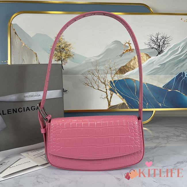 Balenciaga Ghost Sling Bag In Pink Shiny Crocodile Embossed Calfskin - DG-8009 - 23x5x15cm - 1