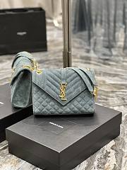 YSL Envelope Cowhide Frosted Leather Teal Green – 487206 - 24×17.5×6cm - 1