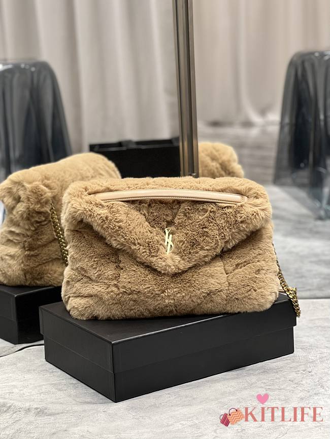 YSL Loulou Puffer Shearling Shoulder Bag Beige – 577475-1 - 35×23×13.5cm - 1