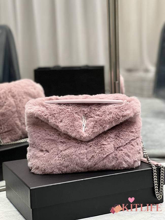 YSL Loulou Puffer Shearling Shoulder Bag Pink – 577476 - 29×17×11cm - 1