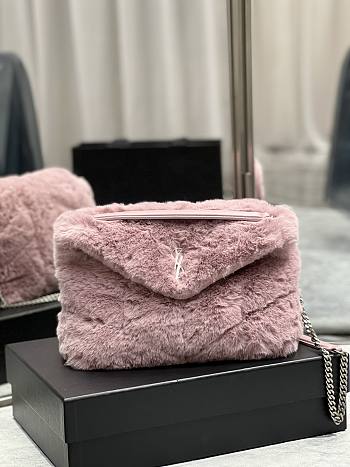 YSL Loulou Puffer Shearling Shoulder Bag Pink – 577476 - 29×17×11cm