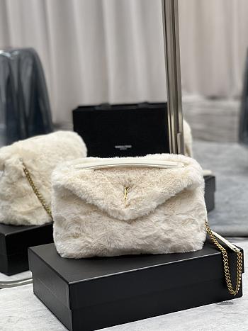 YSL Loulou Puffer Shearling Shoulder Bag White – 577476 - 29×17×11cm