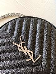 YSL Jade Round Quilted Grain de Poudre Silver Logo Crossbody Bag Black – 610436 - 17x17x5.5cm - 2