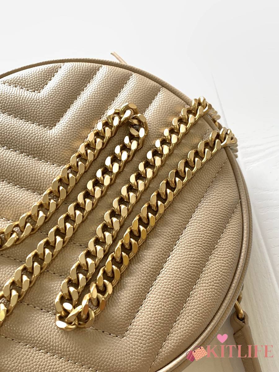 YSL Jade Round Quilted Grain de Poudre Golden Logo Crossbody Bag Beige ...