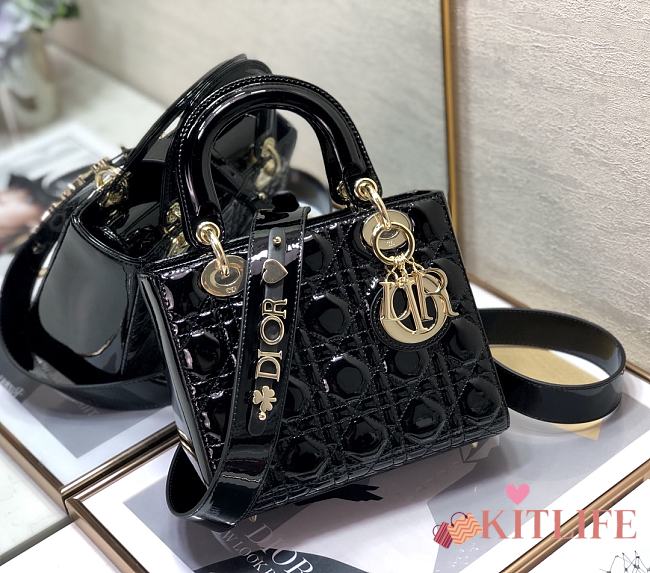 Dior Lady ABC Letters Black Patent Cannage Calfskin– 2241A - 20cm - 1