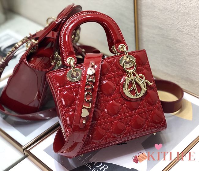 Dior Lady ABC Letters Red Patent Cannage Calfskin– 2241A - 20cm - 1