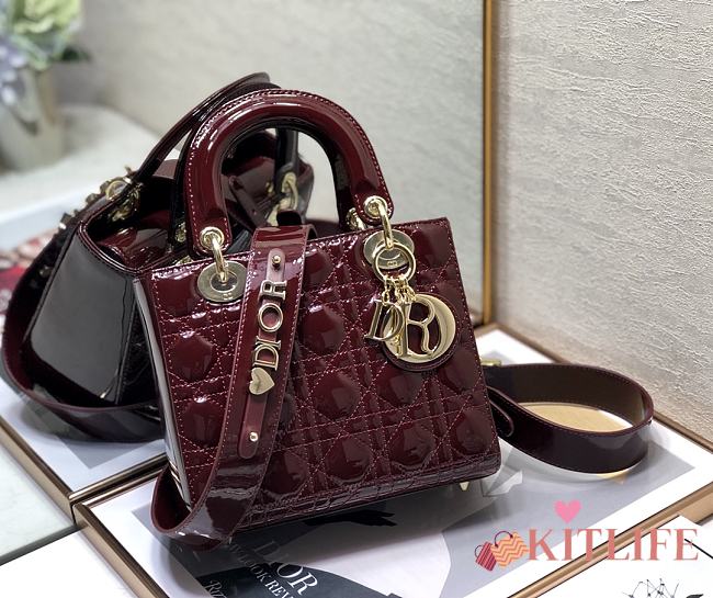 Dior Lady ABC Letters Burgundy Patent Cannage Calfskin– 2241A - 20cm - 1