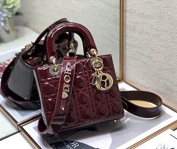 Dior Lady ABC Letters Burgundy Patent Cannage Calfskin– 2241A - 20cm