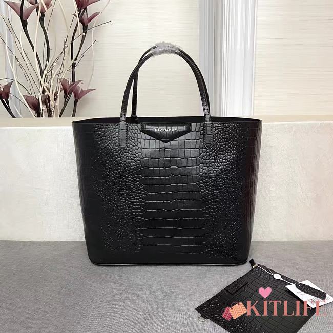 Givenchy Crocodile Grain Leather Shopping Bag Black  – 8841 – 34x29x16cm - 1