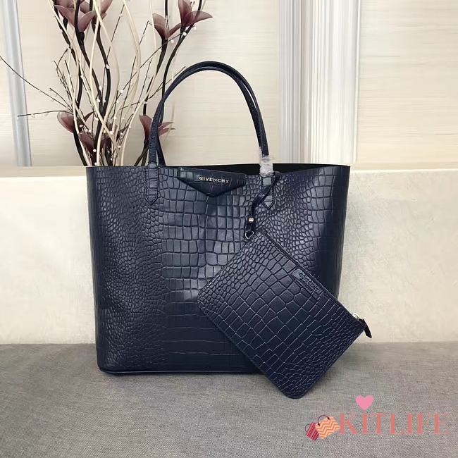 Givenchy Crocodile Grain Leather Shopping Bag Navy Blue  – 8841 – 34x29x16cm - 1