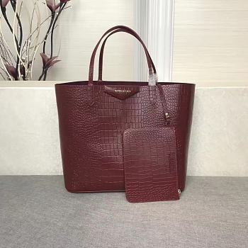 Givenchy Crocodile Grain Leather Shopping Bag Burgundy  – 8841 – 34x29x16cm