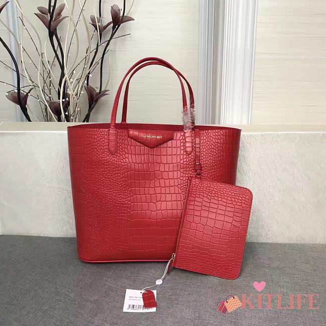 Givenchy Crocodile Grain Leather Shopping Bag Red – 8841 – 34x29x16cm - 1