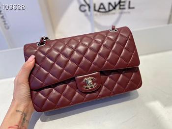 Chanel Classic Flap Bag Lambskin Silver Chain Light Gold Hardware Burgundy - 880780 – 25cm