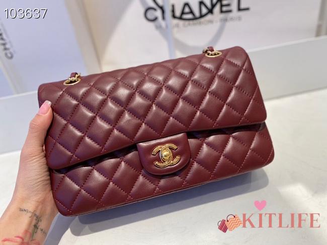 Chanel Classic Flap Bag Lambskin Gold Chain and Hardware Burgundy - 880780 – 25cm - 1