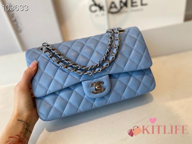 Chanel Classic Flap Bag Lambskin Silver Chain Light Gold Hardware Blue - 880780 – 25cm - 1