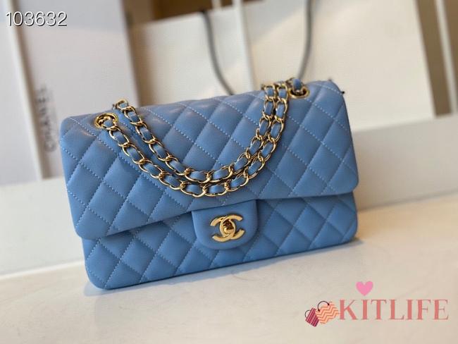 Chanel Classic Flap Bag Lambskin Gold Chain and Hardware Blue- 880780 – 25cm - 1