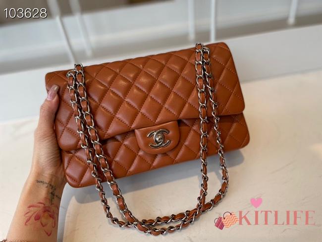 Chanel Classic Flap Bag Lambskin Silver Chain Light Gold Hardware Orange - 880780 – 25cm - 1