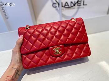 Chanel Classic Flap Bag Lambskin Gold Chain and Hardware Red - 880780 – 25cm